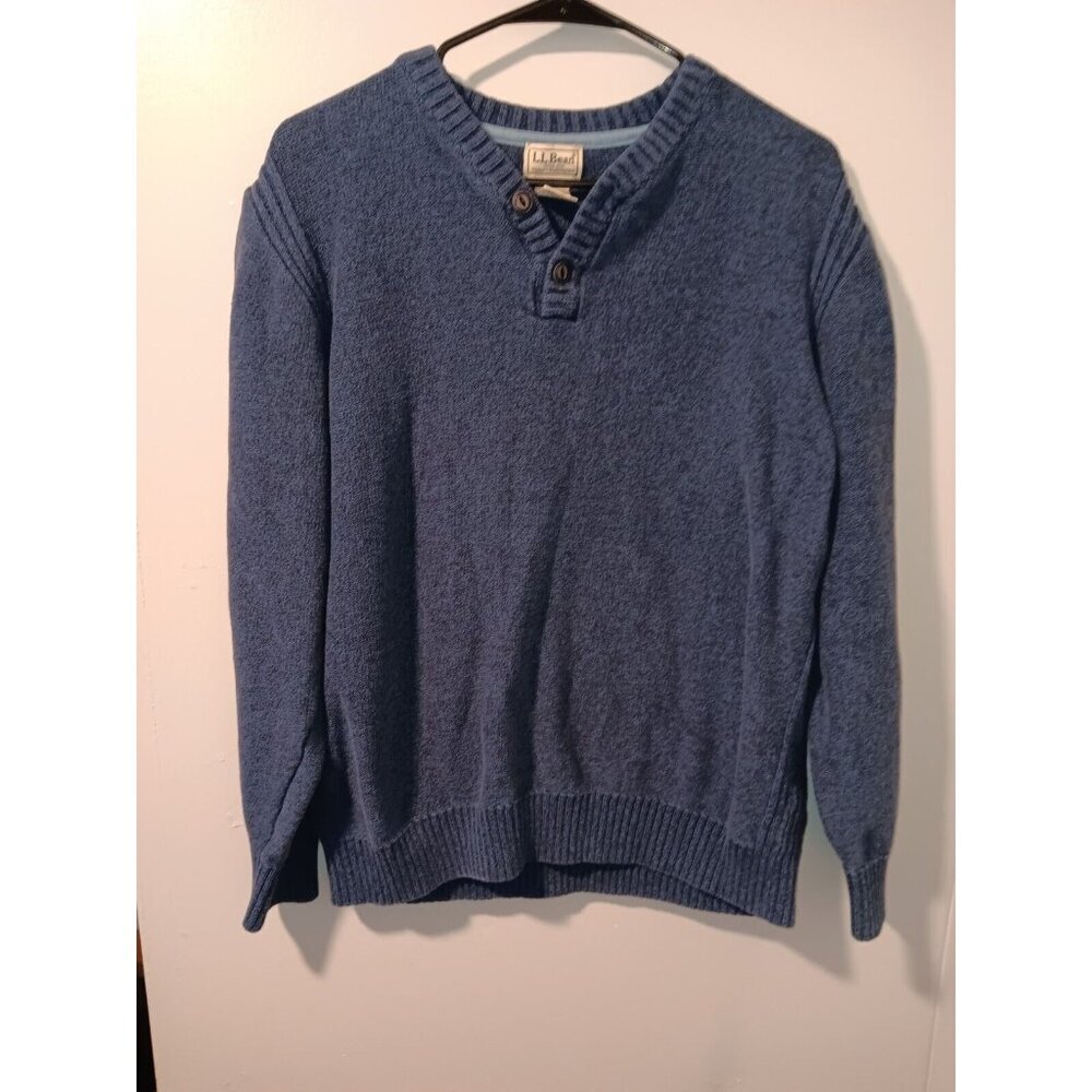 Vintage LL Bean Sweater Mens XL Navy Blue Henley Knit Wool Blend Grandpa Sweater